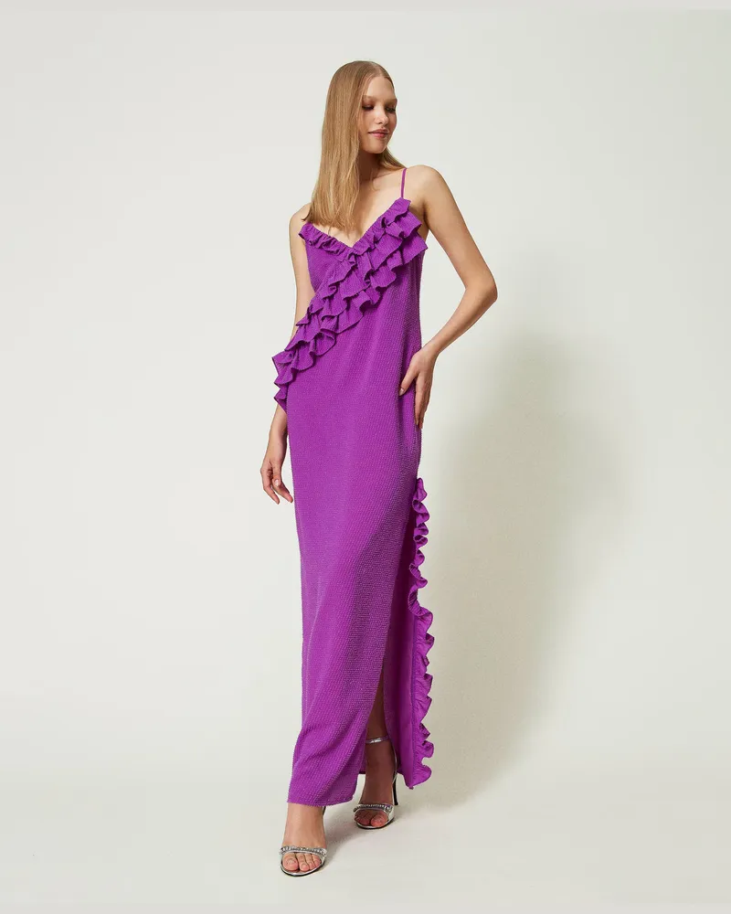 Actitude by Twinset Kleider - Maxi-Slipdress aus Fil-Coupé-Krepp, „Sparkling Grape"-Lila, Größe „sparkling