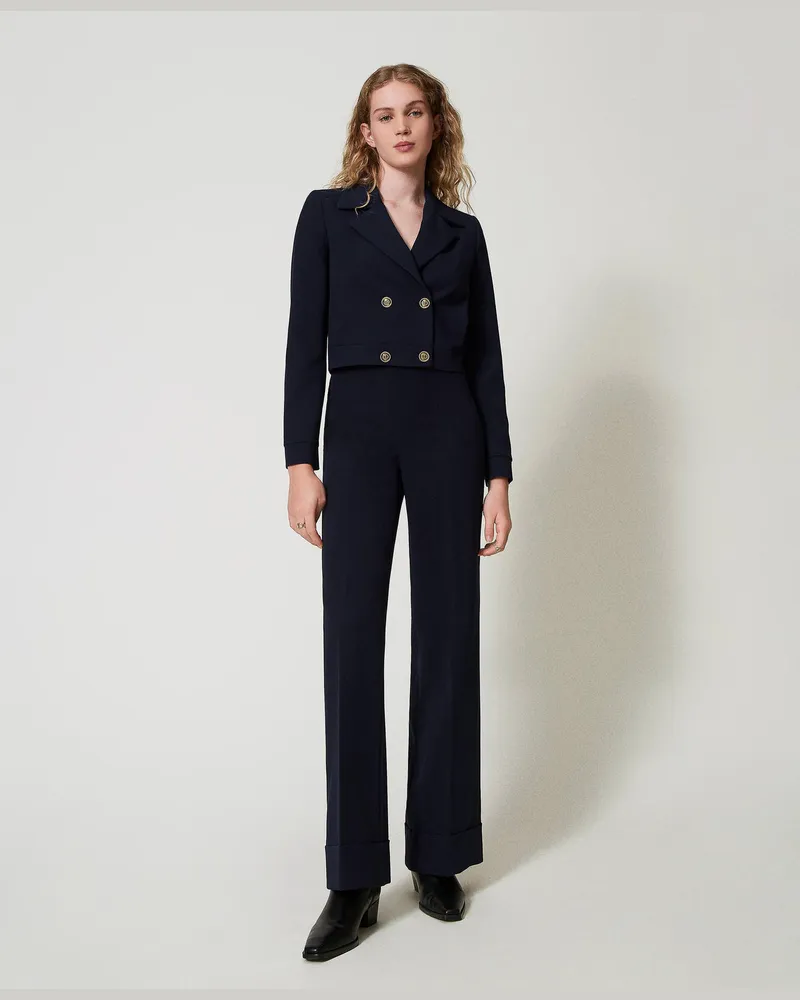 Twin-Set Hosen - High-Waist-Hose aus Crêpe-Cady, Klassisches Blau, Größe Klassisches