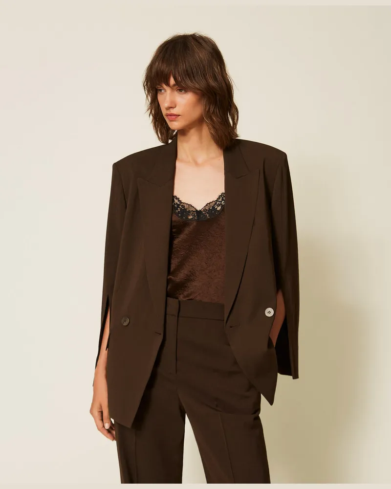 Twin-Set Blazer aus Twill mit Schlitzen Darkness