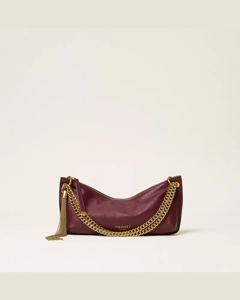Twin-Set Hobo-Tasche aus Leder mit Quaste Bordeaux