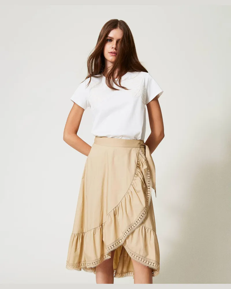 Twin-Set T-Shirts - T-Shirt mit Cornely-Stickerei, Perlmutt, Baumwolle, Größe: XS 