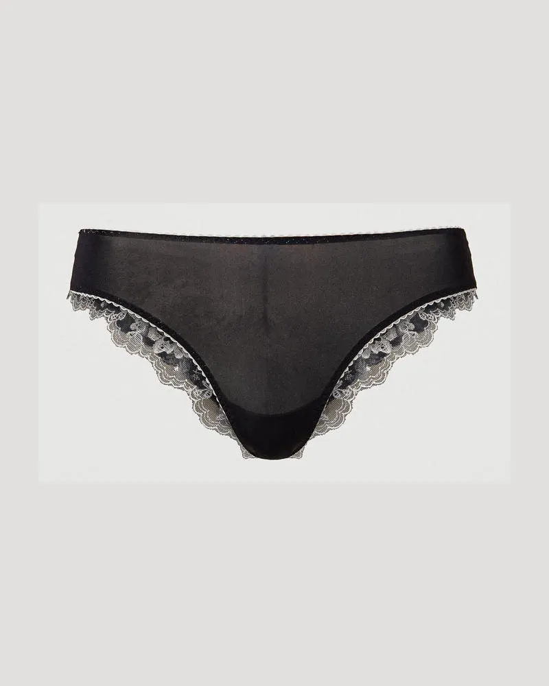 Twin-Set Unterwäsche - Brazilian-Slip aus besticktem Tüll, Zweifarbig Schwarz / Silver Gray, Größe: I 