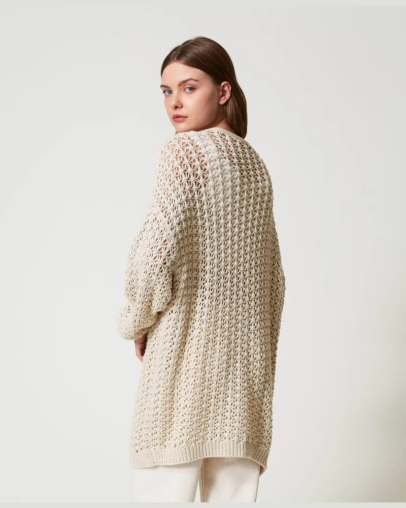 Actitude by Twinset Cardigans - Maxicardigan mit Lochmuster, Multicolor Angora, Größe Multicolor