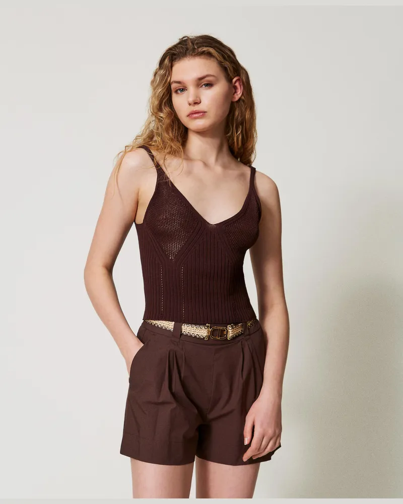 Twin-Set Hosen - Shorts aus Popeline mit Gürtel, Kaffee, Baumwolle, Größe Kaffee