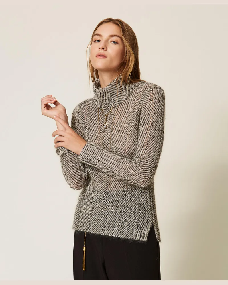 Twin-Set Rollkragenpullover mit Print Zweifarbig
