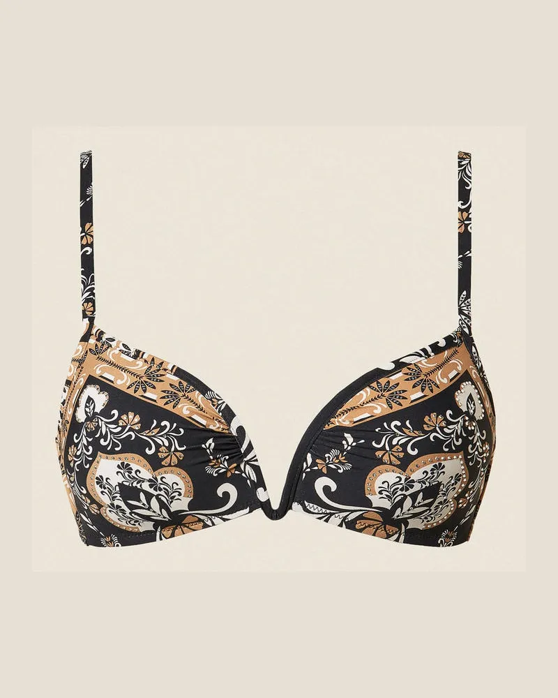 Twin-Set Bademode - Bedrucktes Triangel-Bikinitop mit Wattierung, Print Foulard Schwarz, Größe Print