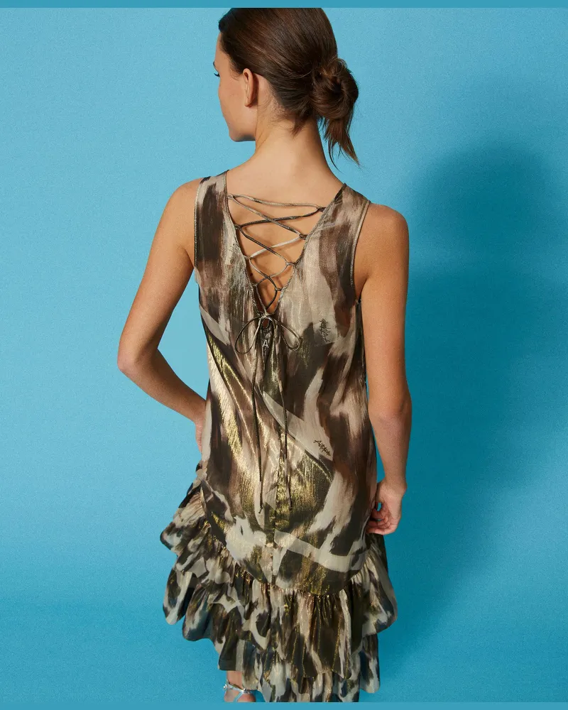 Actitude by Twinset Kleider - Maxikleid aus bedrucktem Voile mit Volants, Shaded Lame, Baumwolle, Größe Shaded