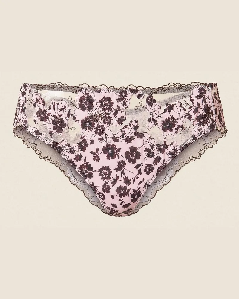 Twin-Set Brazilian-Slip mit Blumenprint, Damen, Spitze Powder Rose / Mocha Spitze