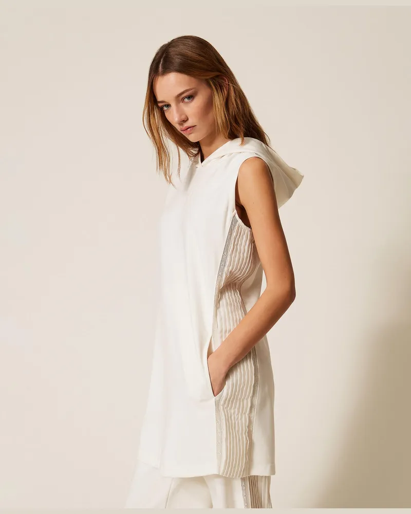 Twin-Set Kleider - Kurzes Kleid mit plissierten Einsätzen und Spitze, Lilie, Plissee, Größe Lilie