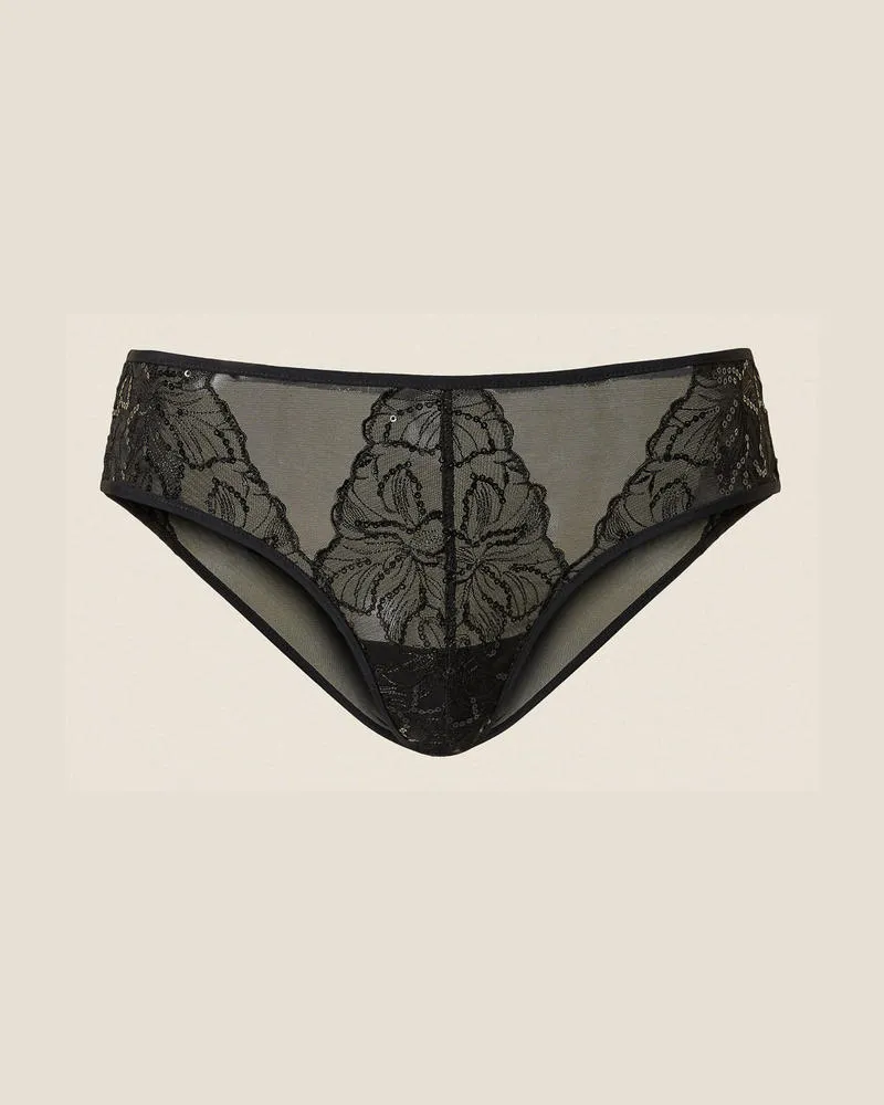 Twin-Set Unterwäsche und Nachtwäsche - Slip aus Tüll mit floraler Stickerei, Schwarz, Paillettes, Größe Schwarz
