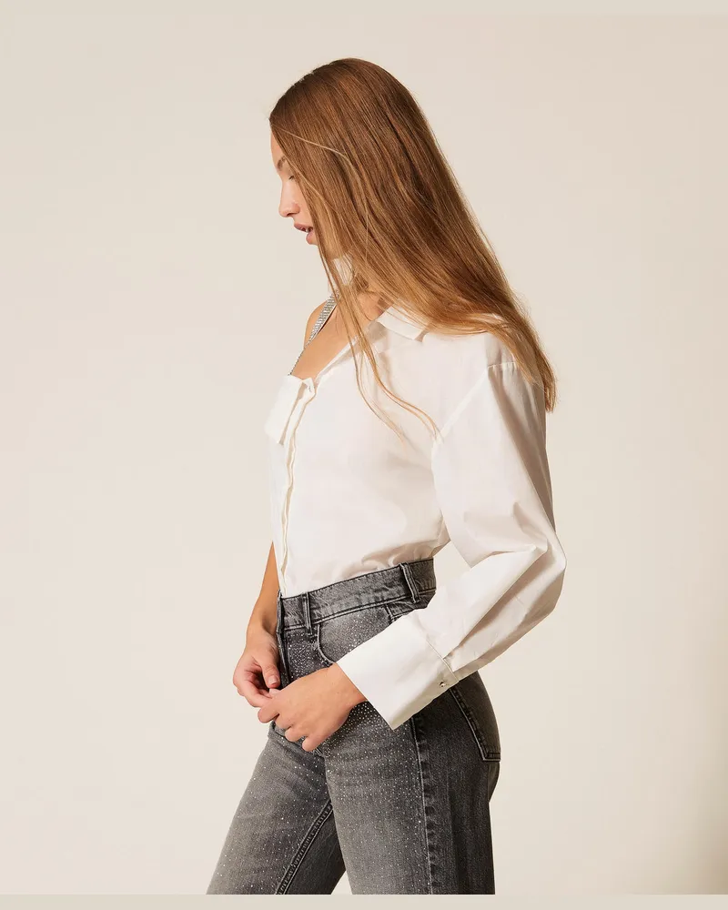 Actitude by Twinset Hemden - Einschultrige Hemdbluse aus Popeline, Mattweiß, Baumwolle, Größe Mattweiß