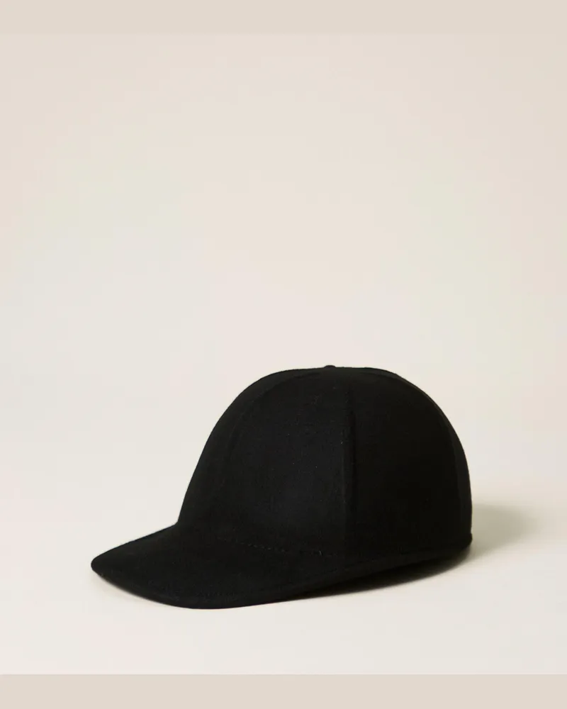 Twin-Set Baseballkappe aus Wolltuch, Damen, Schwarz Schwarz