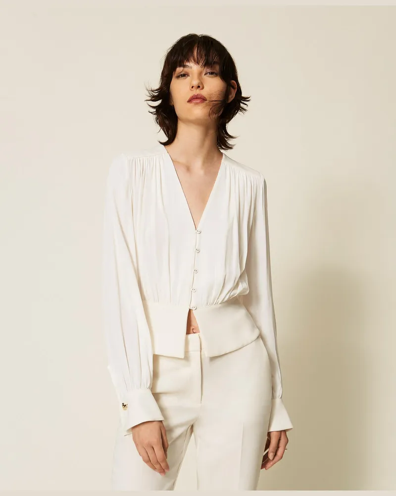 Twin-Set Hemdbluse aus Crêpe de Chine mit Raffungen Perlmutt