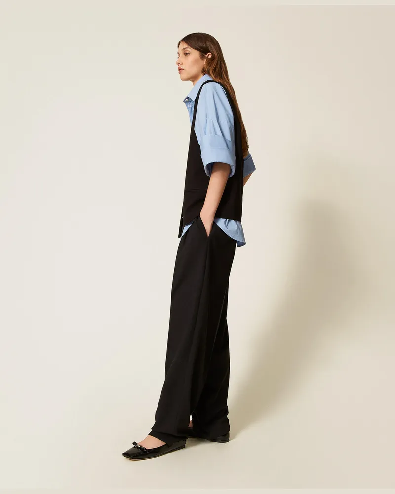 Actitude by Twinset Hosen - Hose mit asymmetrischen Falten, Schwarz, Größe Schwarz