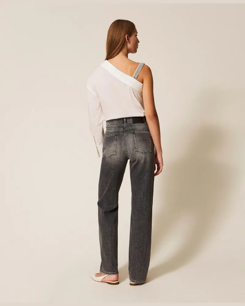 Actitude by Twinset 5-Pocket-Jeans mit Strass, Denim Délavé-Grau, Größe Denim