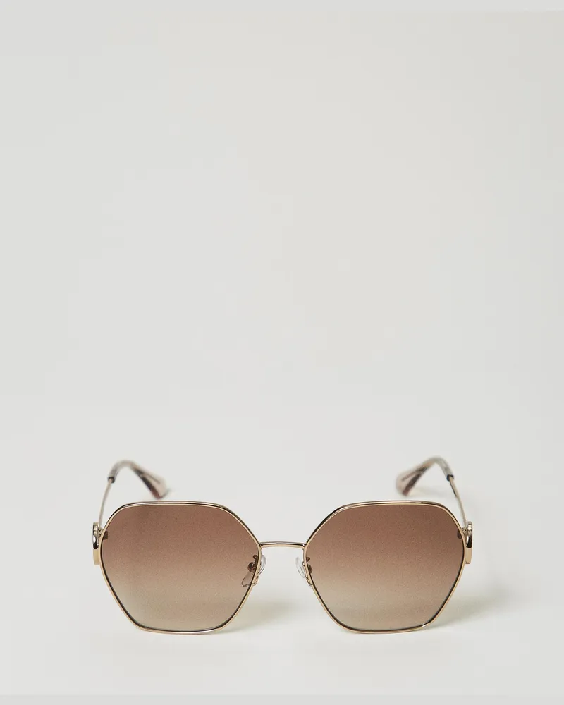 Twin-Set Sechseck-Sonnenbrille aus Stahl, Damen, Shiny Camel Shiny