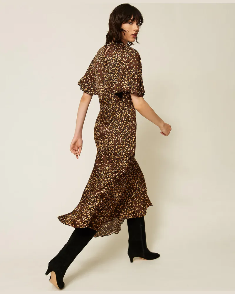 Twin-Set Maxikleid aus Satin mit Animaldessin Animal