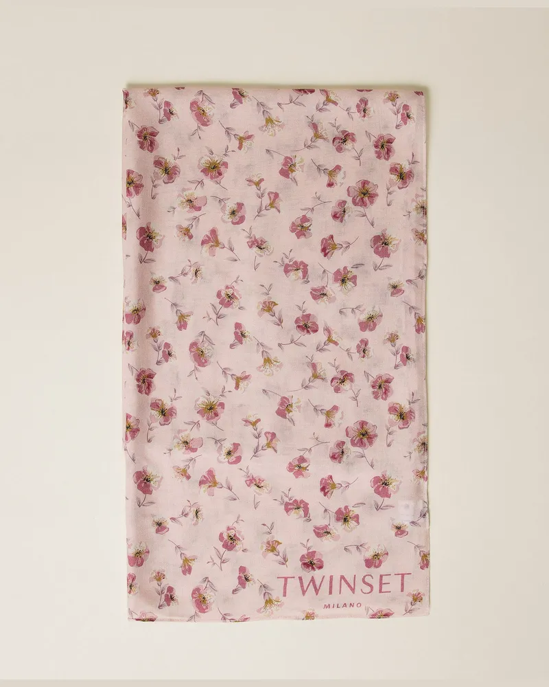 Twin-Set Accessoires - Stola mit Blumen und Logo, Blumen-Print Peach/Rose, Einheitsgröße Blumen-print
