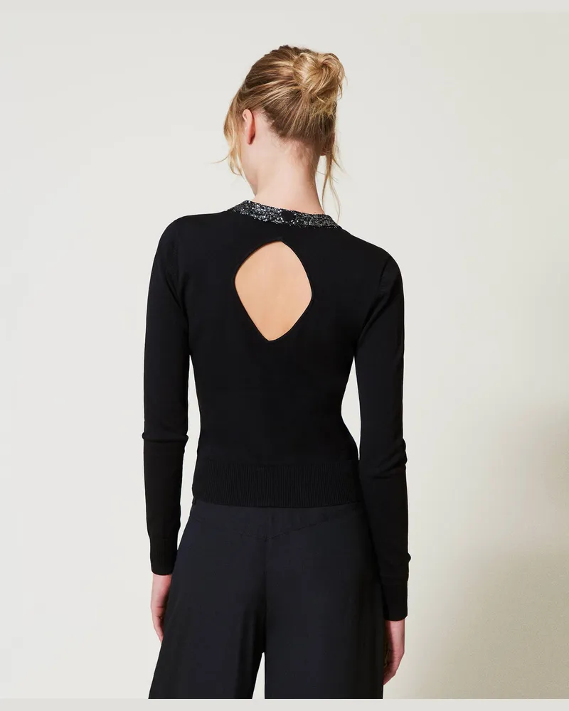 Actitude by Twinset Figurbetonter Pullover mit Pailletten, Schwarz, Größe Schwarz