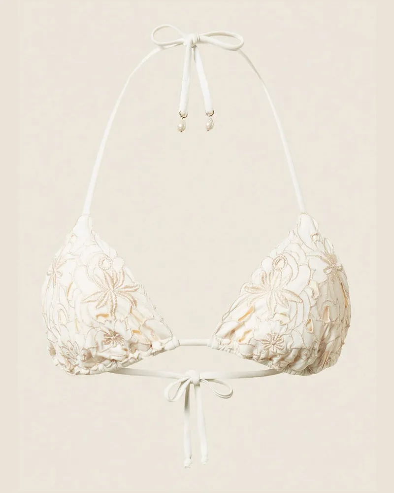 Twin-Set Bademode - Triangel-Bikinitop mit Blumenstickereien, Zweifarbig Off White/Vanilleweiß, Größe Zweifarbig