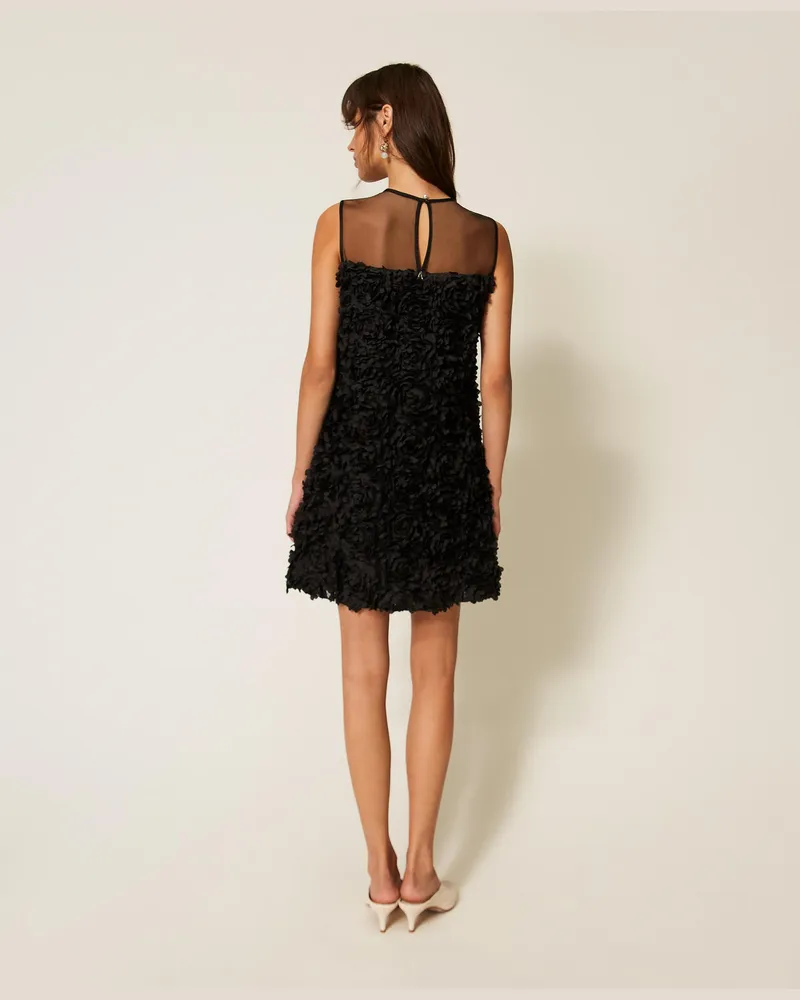 Actitude by Twinset Kleider - Kurzes Kleid aus Tüll mit Blumen, Schwarz, Größe Schwarz