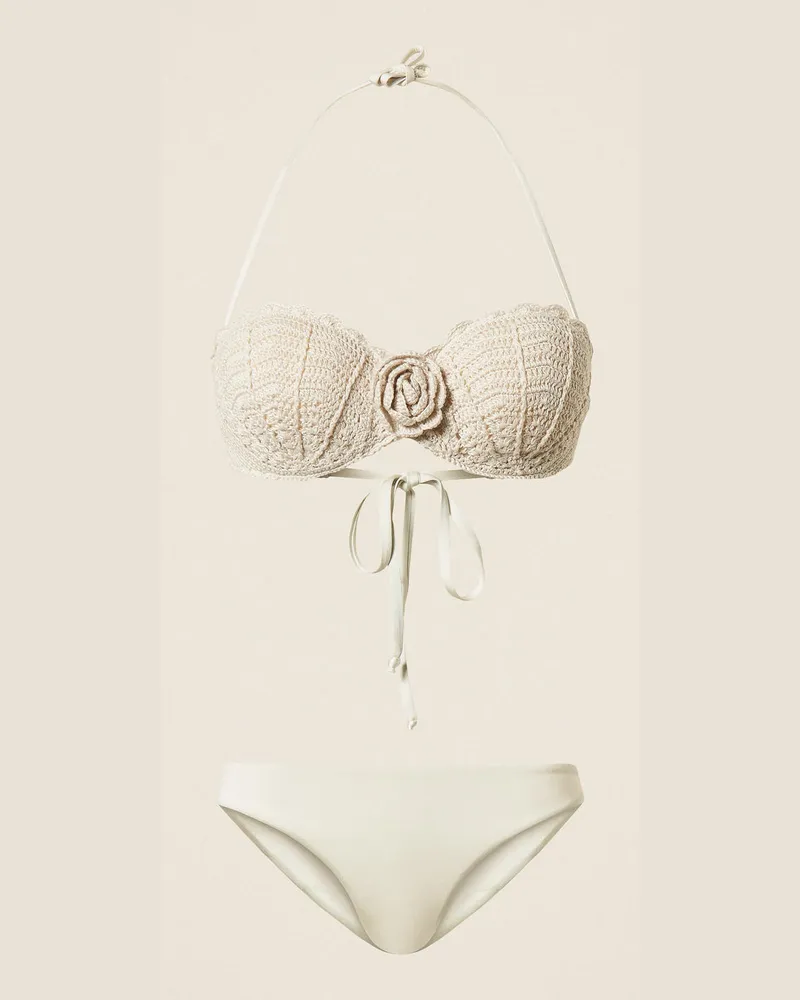 Twin-Set Bademode - Bandeau-Bikinitop und Brazilian-Slip, Weiß Vanille, Größe Weiß
