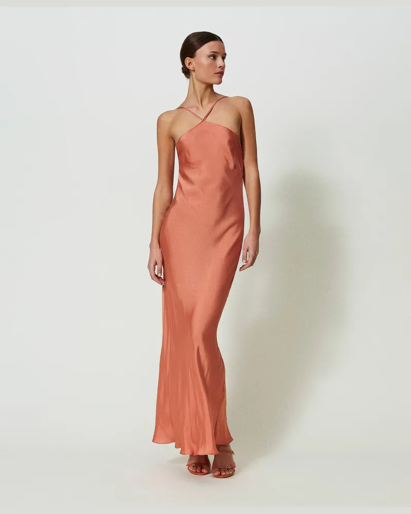 Twin-Set Kleider - Maxikleid aus Satin, „Canyon Sunset"-Orange, Größe „canyon