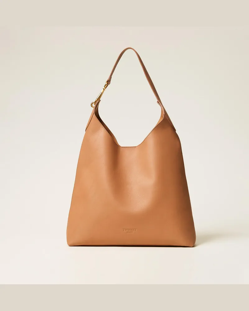 Twin-Set Hobo-Tasche aus Leder mit Karabinerhaken Mocha