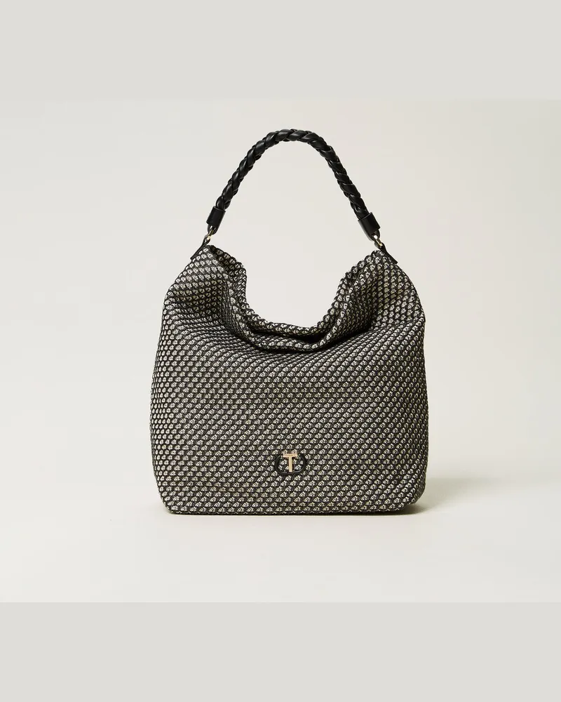 Twin-Set Taschen - Hobo-Bag aus Canvas in Netzoptik, Schwarz, Einheitsgröße 