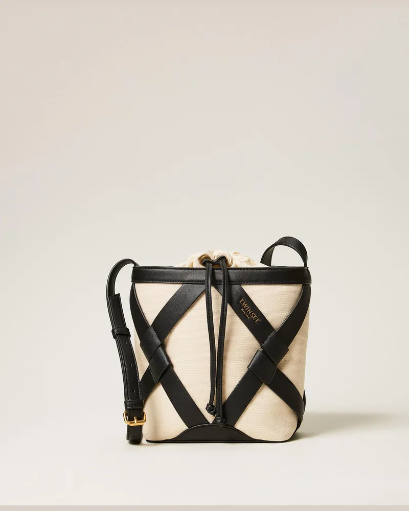 Twin-Set Taschen - Beuteltasche aus Canvas, Zweifarbig Perlmuttweiß / Schwarz, Einheitsgröße Zweifarbig