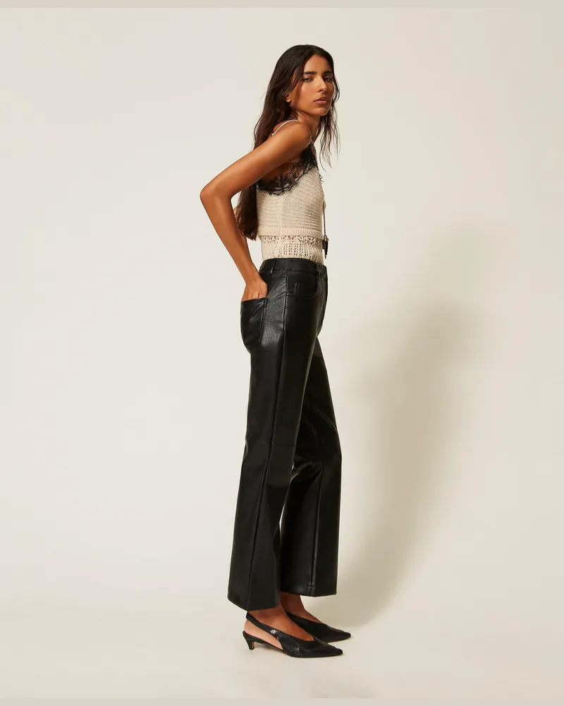 Actitude by Twinset Flare-Hose in Lederoptik Schwarz