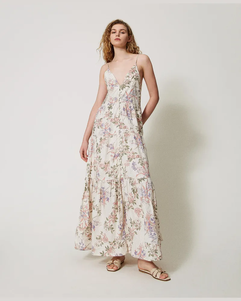 Twin-Set Kleider - Maxikleid aus Musselin mit Blumendessin, Multicolor-Blumenprint / Lurex, Größe Multicolor-blumenprint