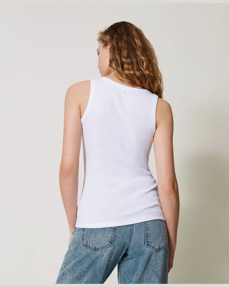 Actitude by Twinset Tops - Geripptes Top mit Strass, "Papers"-Weiß, Größe Papers-weiß