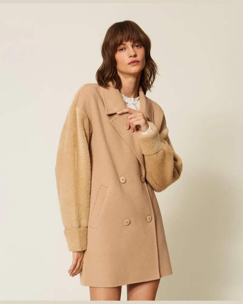 Twin-Set Caban aus Double-Wollmischtuch Beige