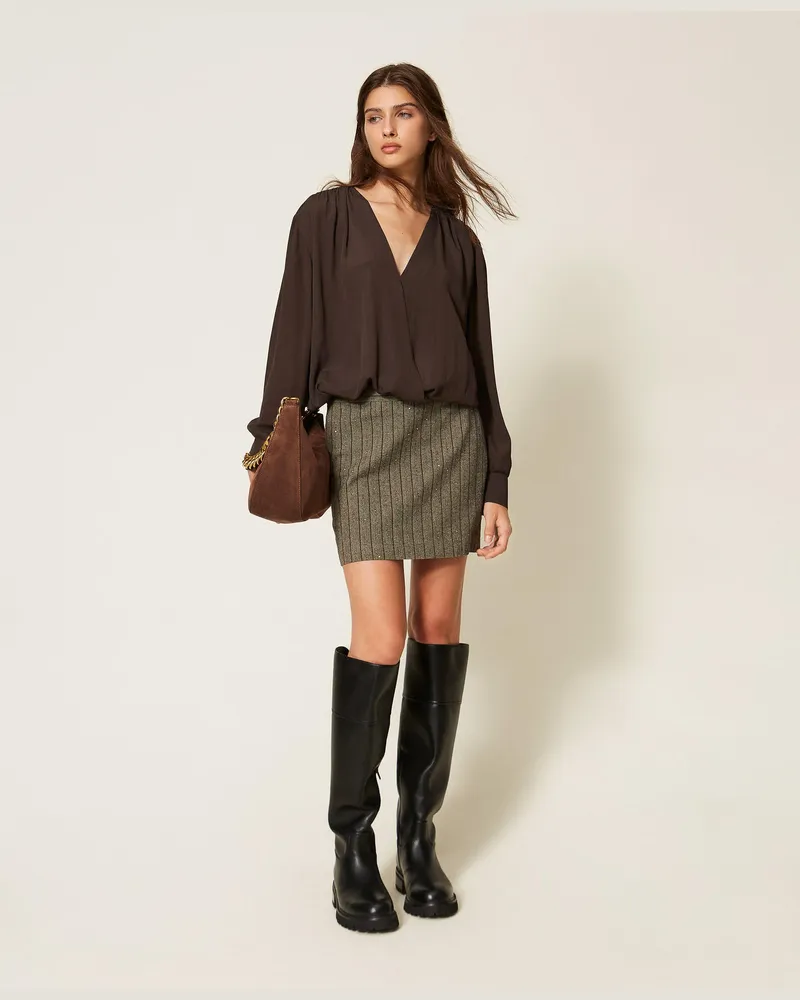 Twin-Set 2-in-1 Bluse aus Crêpe de Chine Deep