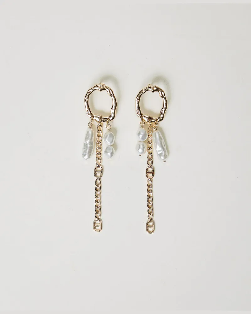 Twin-Set Accessoires - Hängeohrringe mit Kette und Perlen, New Gold, Mit Perlen, Einheitsgröße New