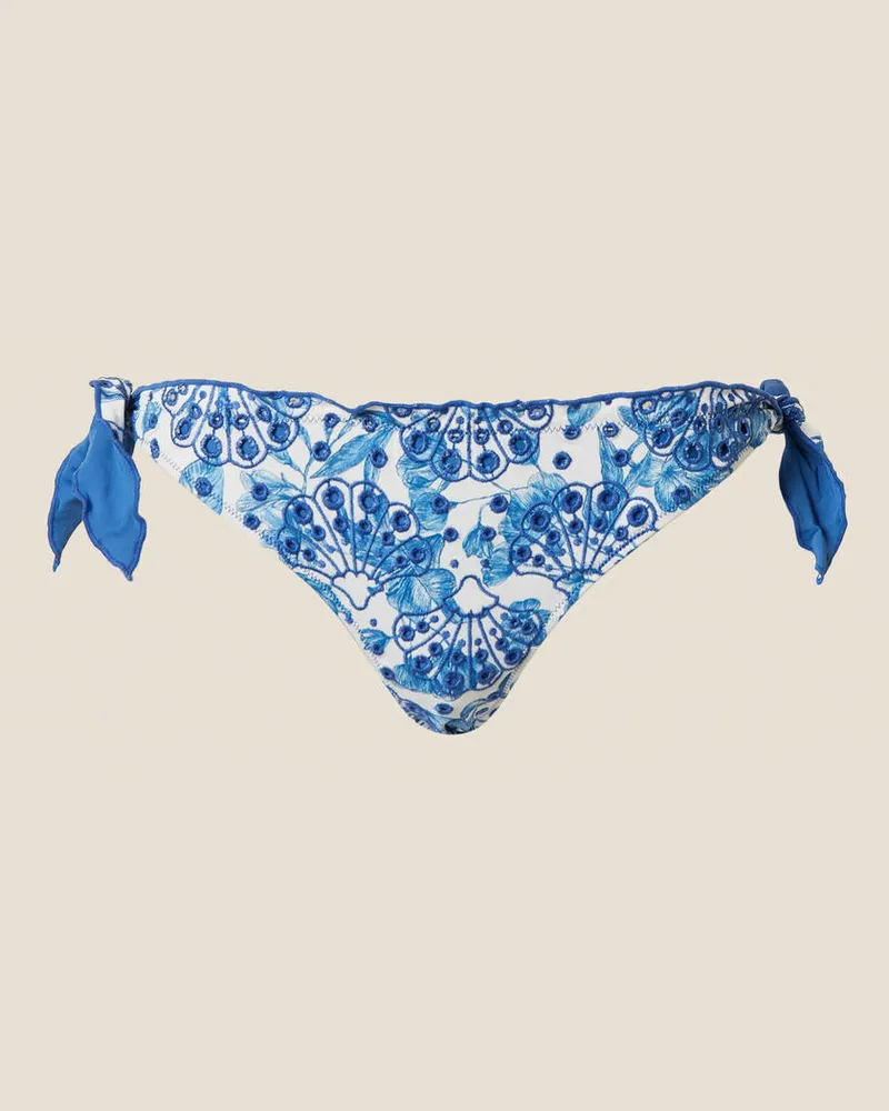 Twin-Set Bademode - Bikinitanga mit Stickerei, Print Toile De Jouy Off White/Blu Med, Größe Print