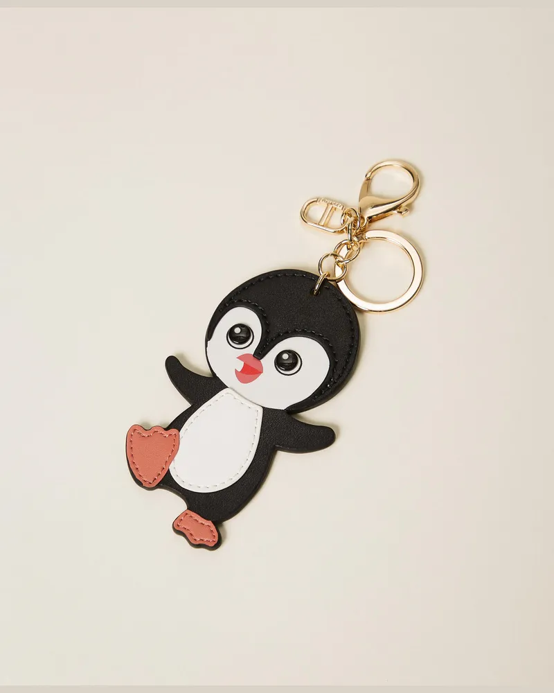 Twin-Set Accessoires - Pinguin-Schlüsselanhänger mit Oval T, Schwarz, Einheitsgröße Schwarz