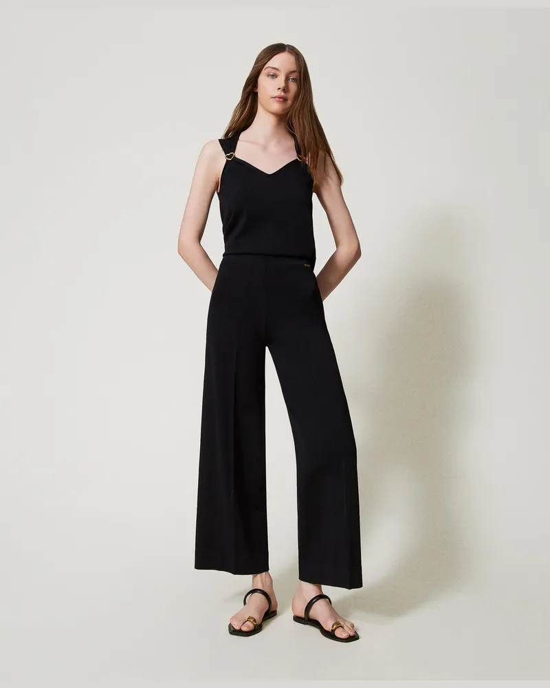 Twin-Set Hosen - Strickhose mit Lurexstreifen, Schwarz, Größe Schwarz