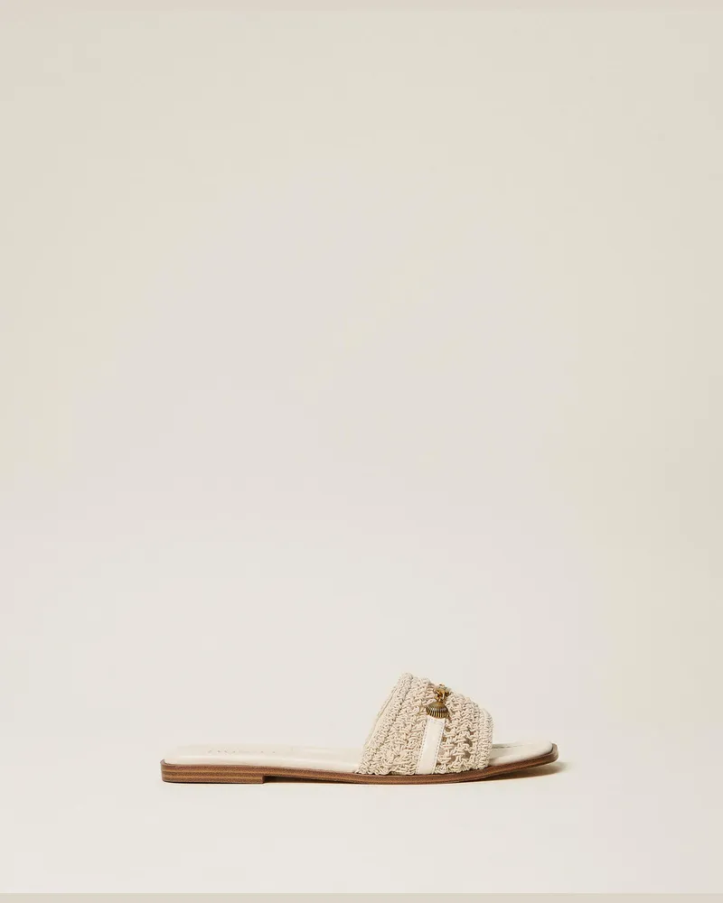 Twin-Set Schuhe - Slide-Sandale im Häkeldessin, Perlmutt, Größe Perlmutt