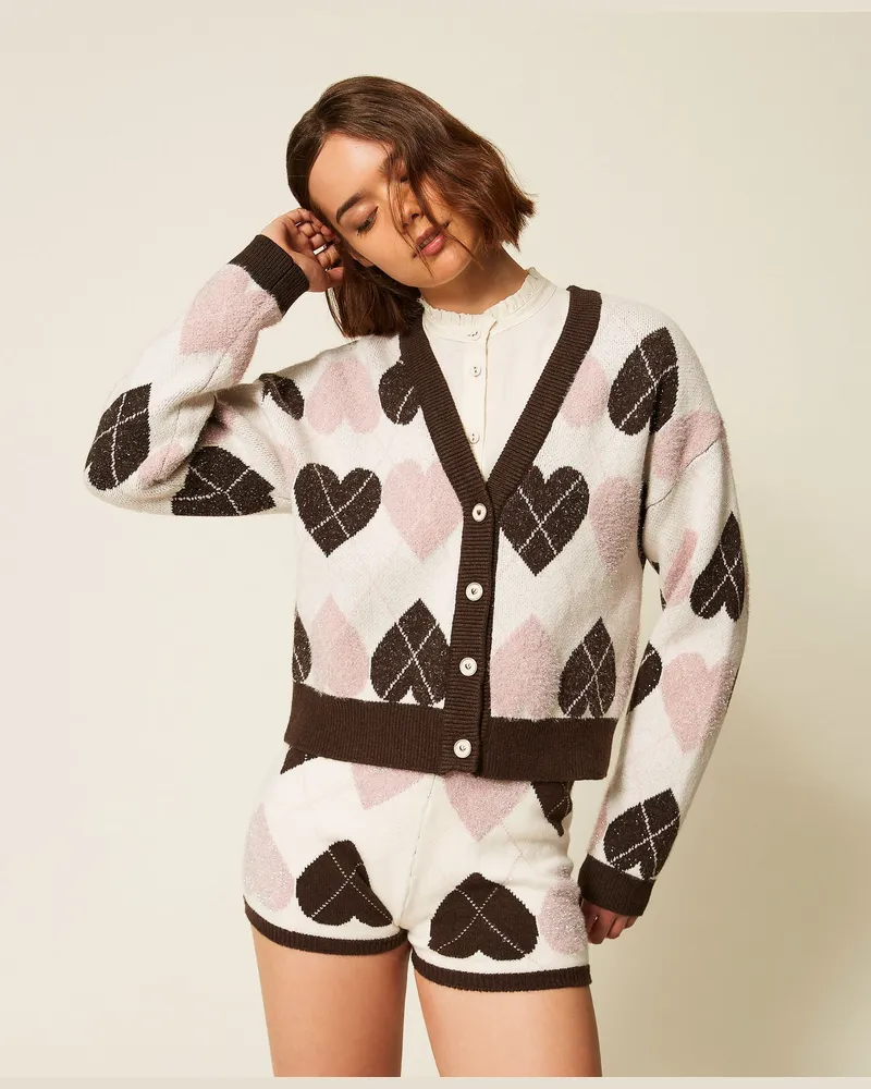 Twin-Set Cardigan aus Jacquardstrick mit Herzen Jacquard