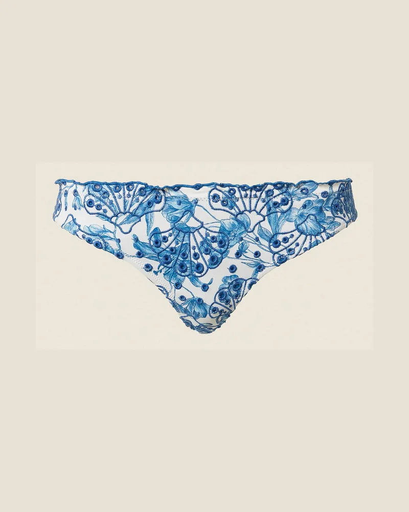 Twin-Set Bademode - Brazilian-Bikinislip mit Stickerei, Print Toile De Jouy Off White/Blu Med, Größe Print