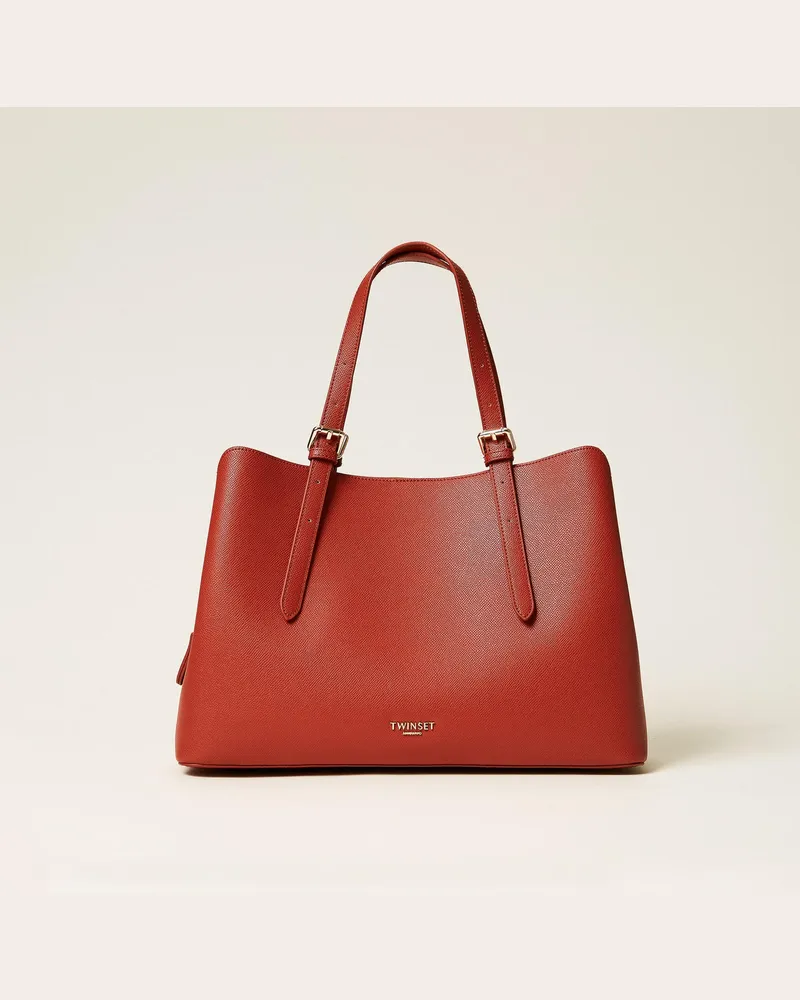 Twin-Set Taschen - Tote-Bag mit Schnallen, Zweifarbig Ziegel/"Delicate Sand"-Beige, Einheitsgröße Zweifarbig