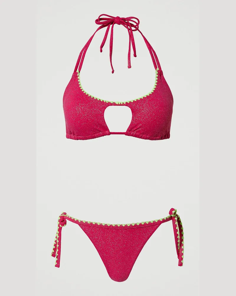 Twin-Set Bademode - Triangel-Bikinitop und Tanga mit Stickereien, „Pink Dahlia"-Fuchsia, Größe: 4-B 