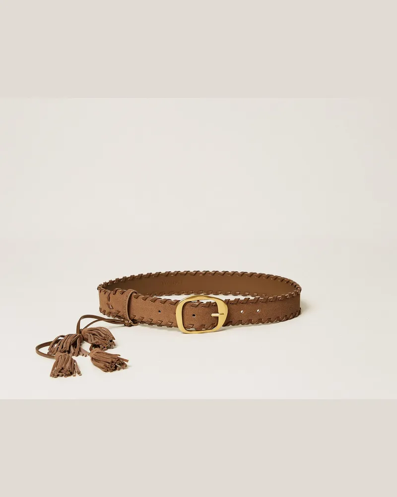 Twin-Set Gürtel aus Veloursleder mit Quasten Tobacco