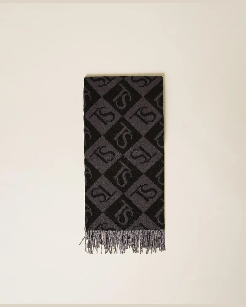 Twin-Set Jacquardstola mit Rhomben und Logo Graumelange