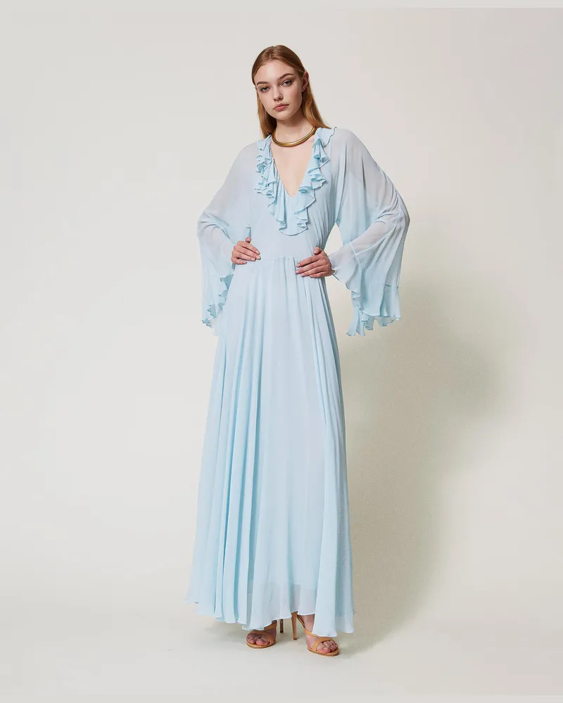 Twin-Set Kleider - Maxikleid „Capri" aus Georgette mit Volants, "Blue Glow"-Azur, Größe Blue
