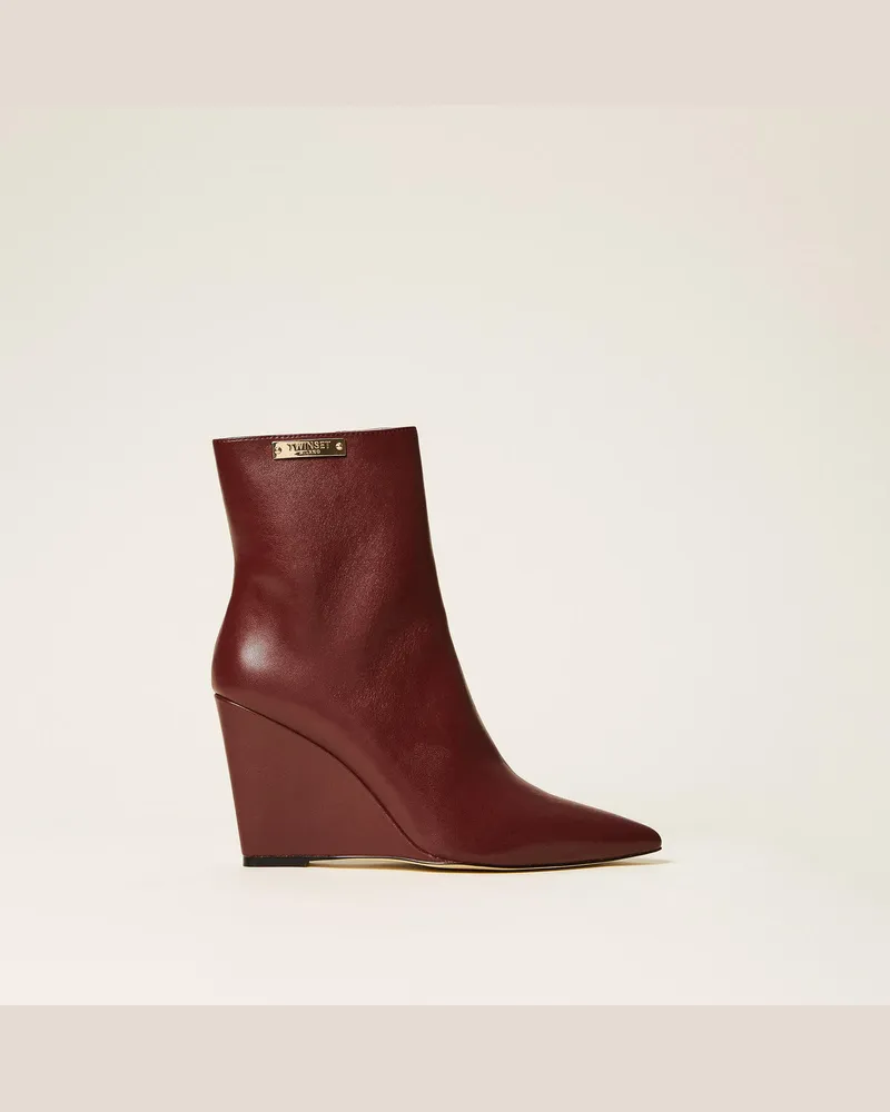 Twin-Set Schuhe - Stiefelette mit Keilabsatz, Bordeaux, Größe Bordeaux