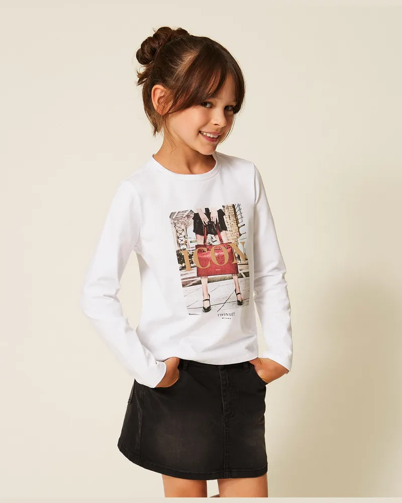 Twin-Set T-Shirt in Regular-Fit mit Print, Damen, Icon Bag Icon