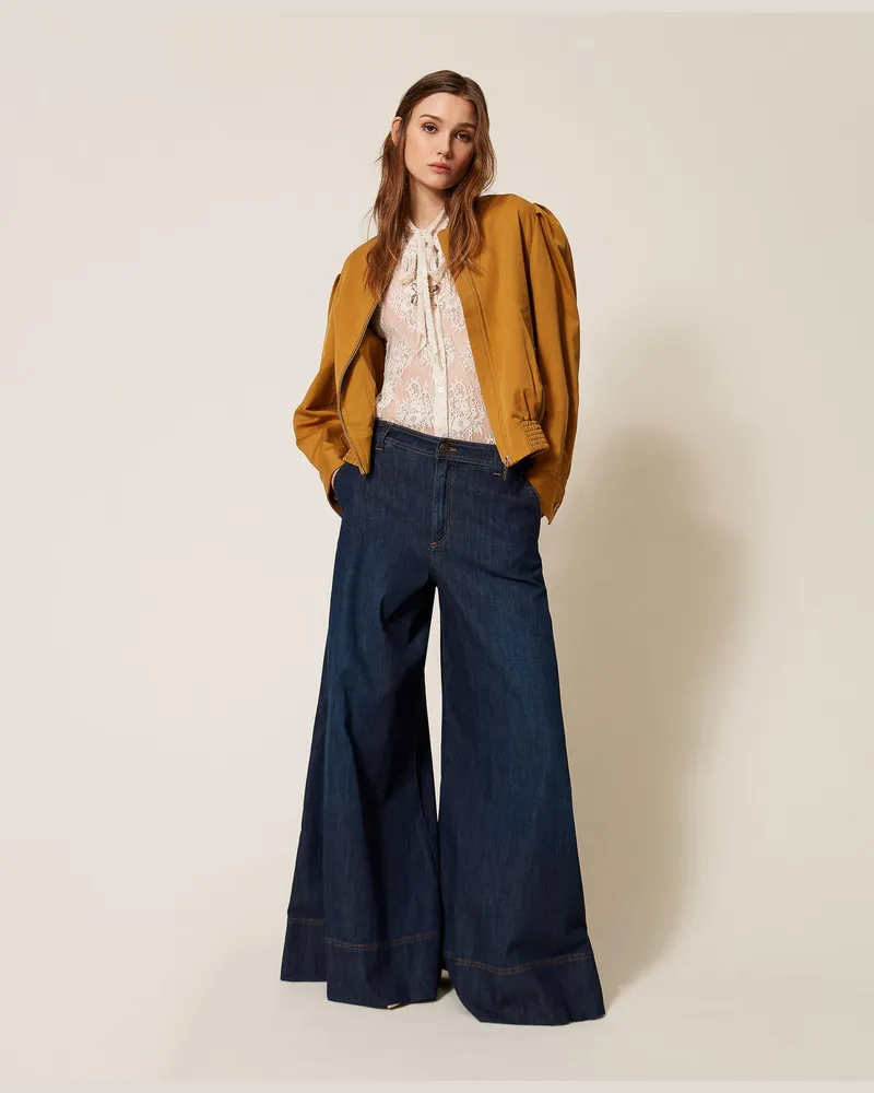 Twin-Set Palazzo-Jeans mit Ziernähten, Dunkles Denim, Größe Dunkles